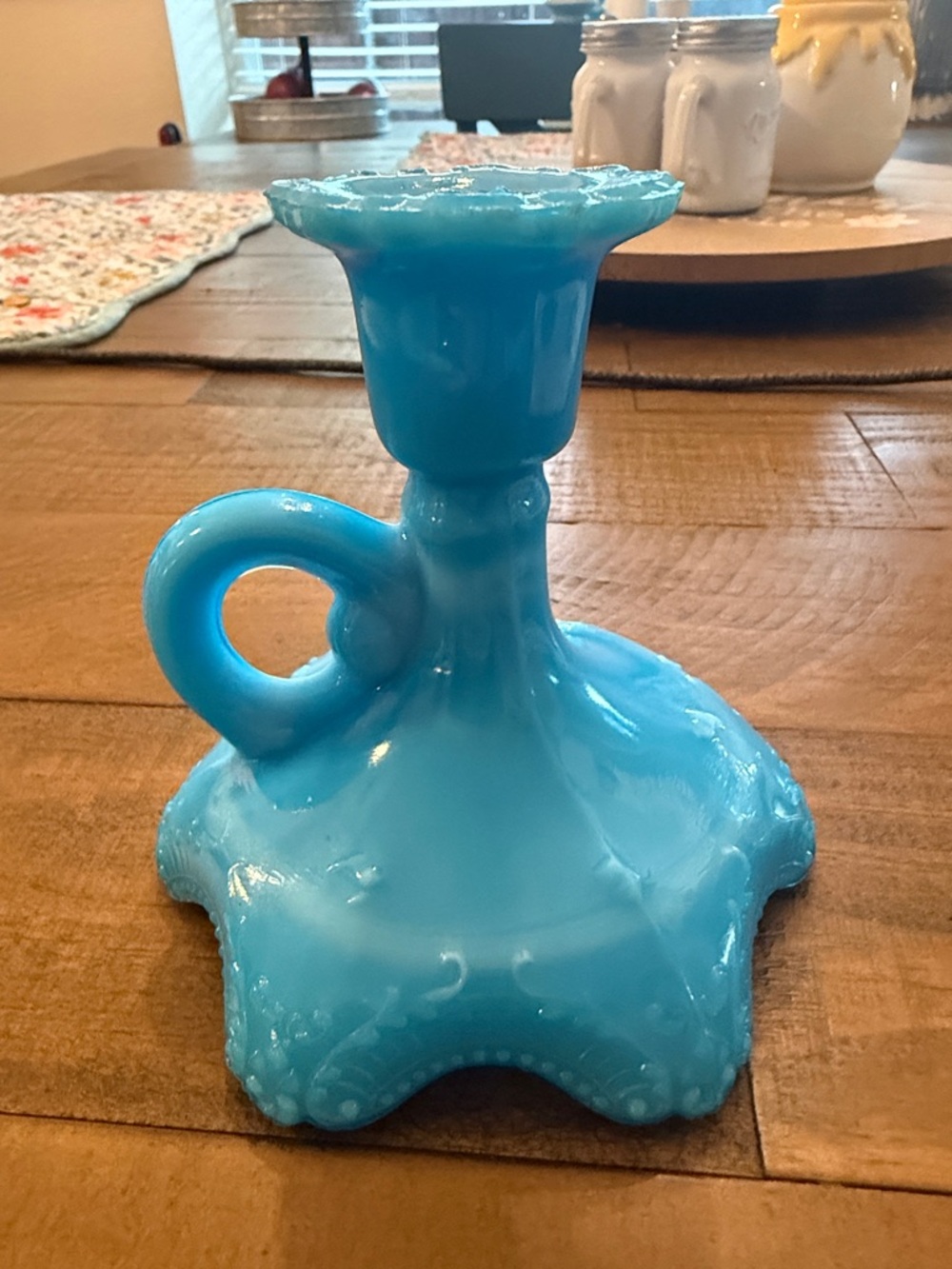 Blue Milk Glass Candle Holder